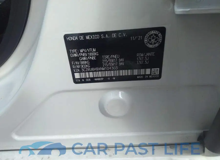 3CZRU6H9XNM104303# 9