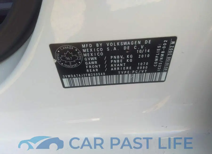 3VWDA7AJ2FM250549# 9