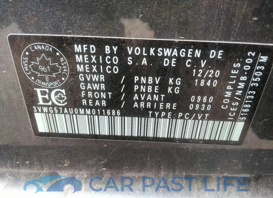 3VWG57AU0MM011686# 9