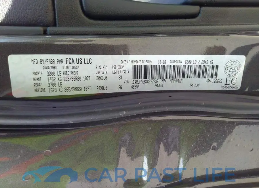 1C4RJFAG6KC577037# 9