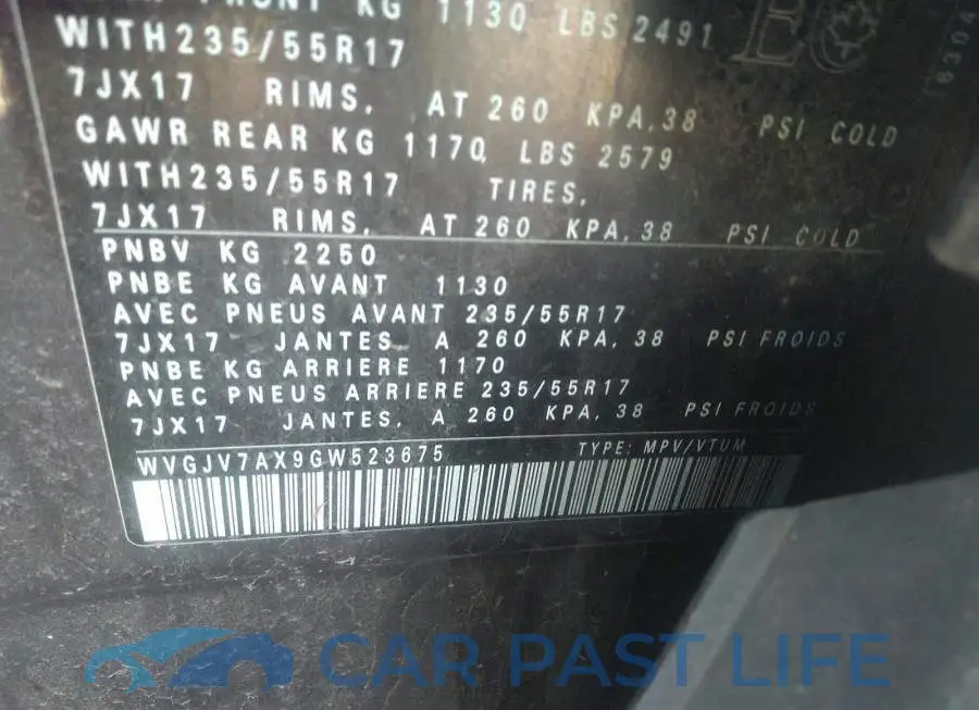WVGJV7AX9GW523675# 9