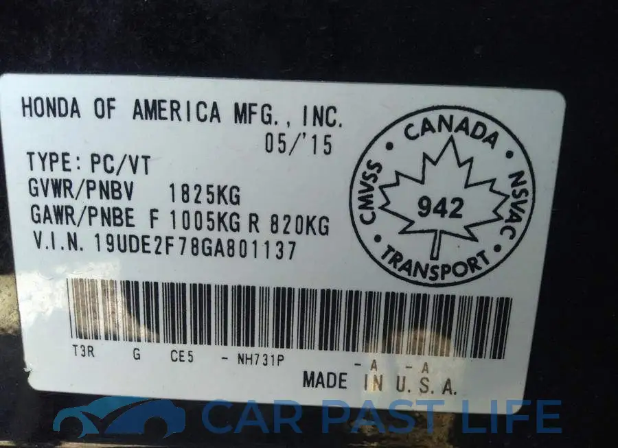 19UDE2F78GA801137# 9