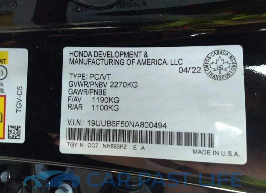 19UUB6F50NA800494# 9