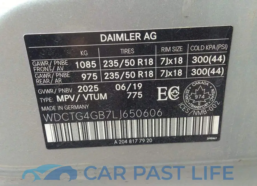 WDCTG4GB7LJ650606# 9
