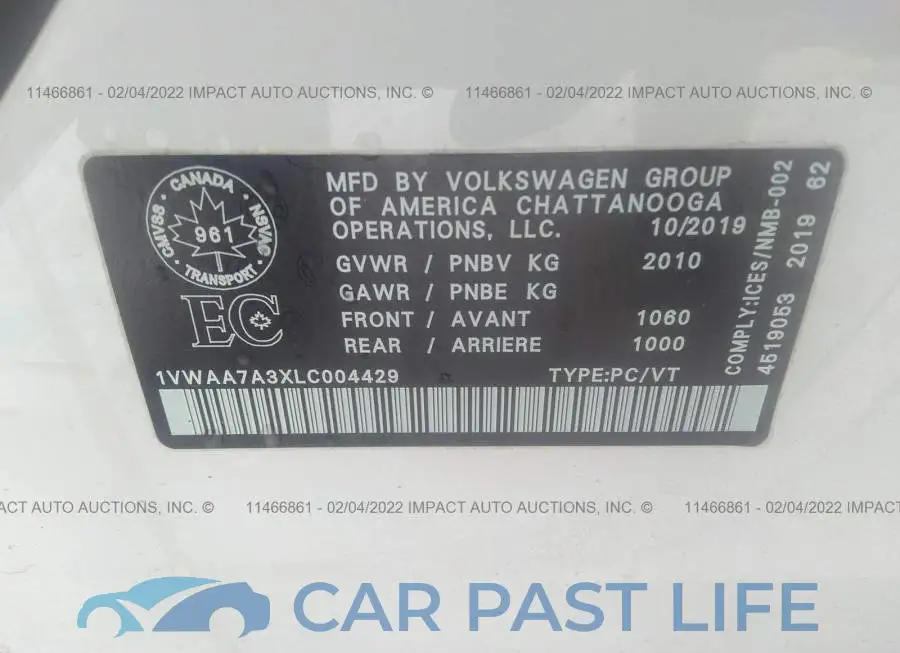 1VWAA7A3XLC004429# 9
