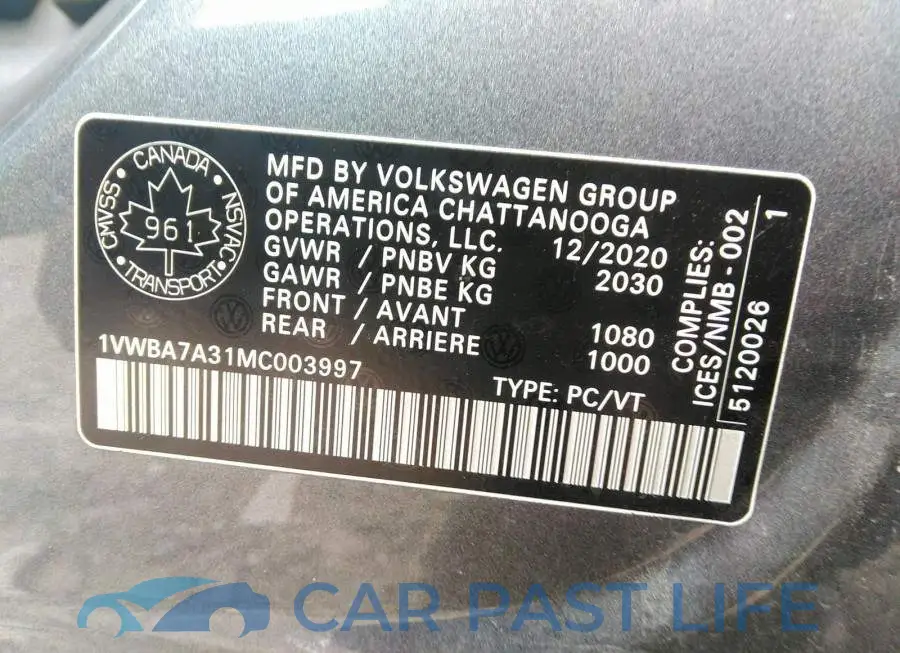 1VWBA7A31MC003997# 9