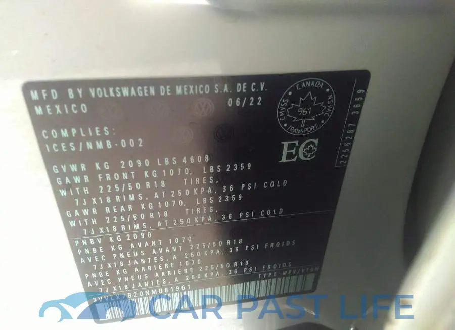 3VVLX7B20NM081961# 9