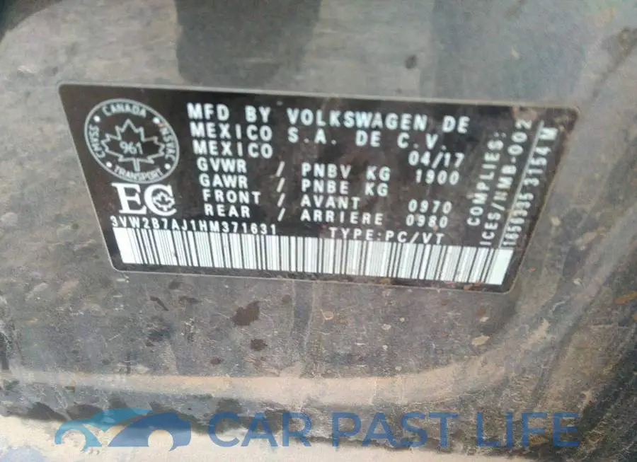 3VW2B7AJ1HM371631# 9