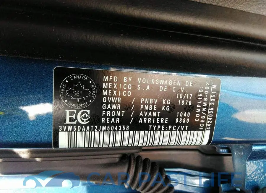3VW5DAAT2JM504358# 9