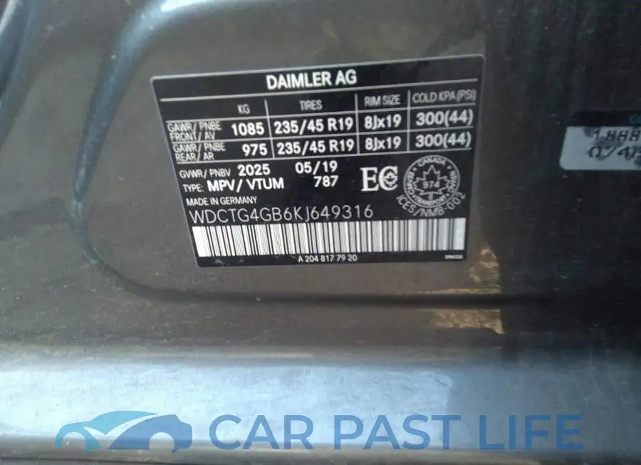 WDCTG4GB6KJ649316# 9