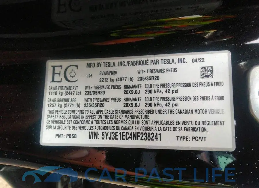 5YJ3E1EC4NF238241# 9