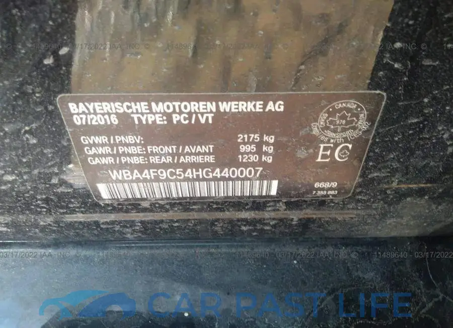 WBA4F9C54HG440007# 9