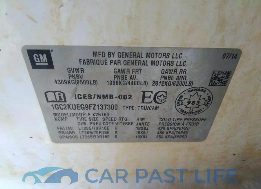 1GC2KUEG9FZ137300# 9