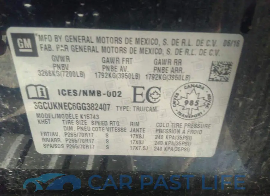 3GCUKNEC6GG382407# 9