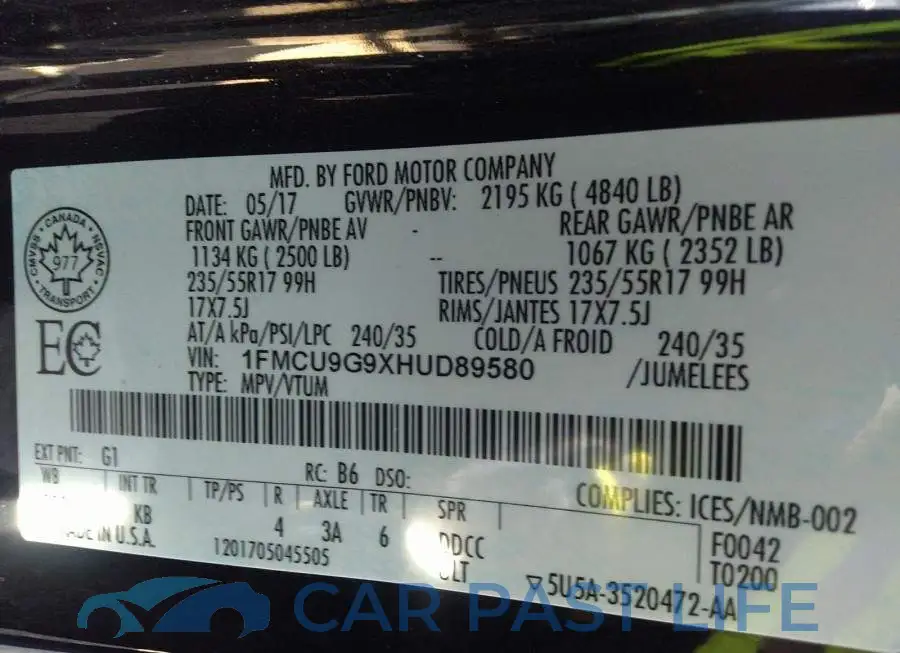 1FMCU9G9XHUD89580# 9