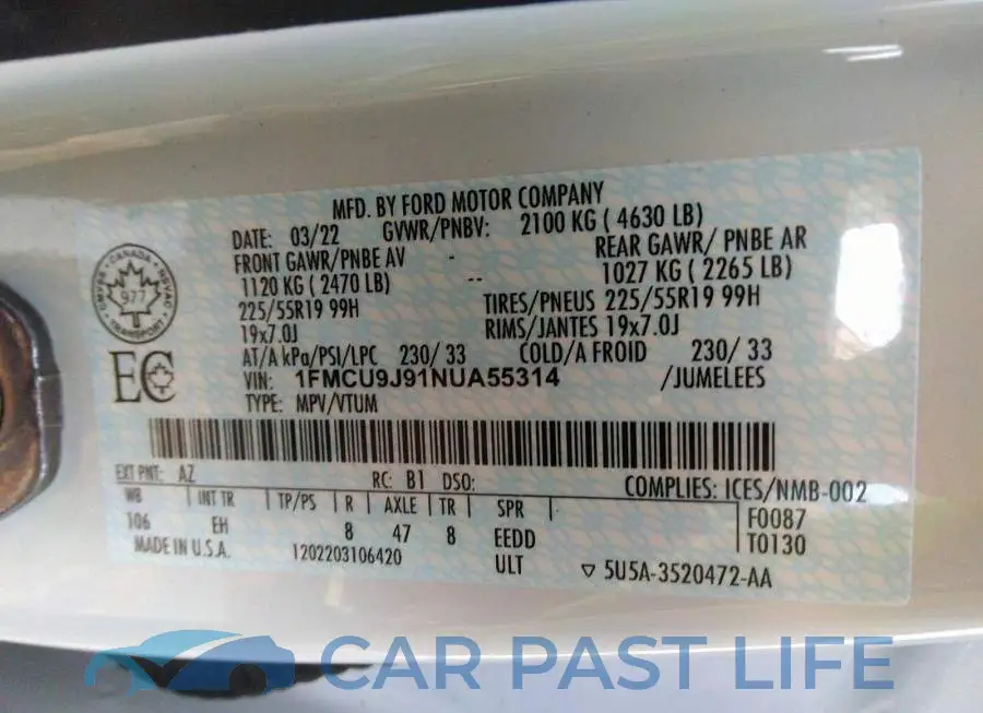1FMCU9J91NUA55314# 9