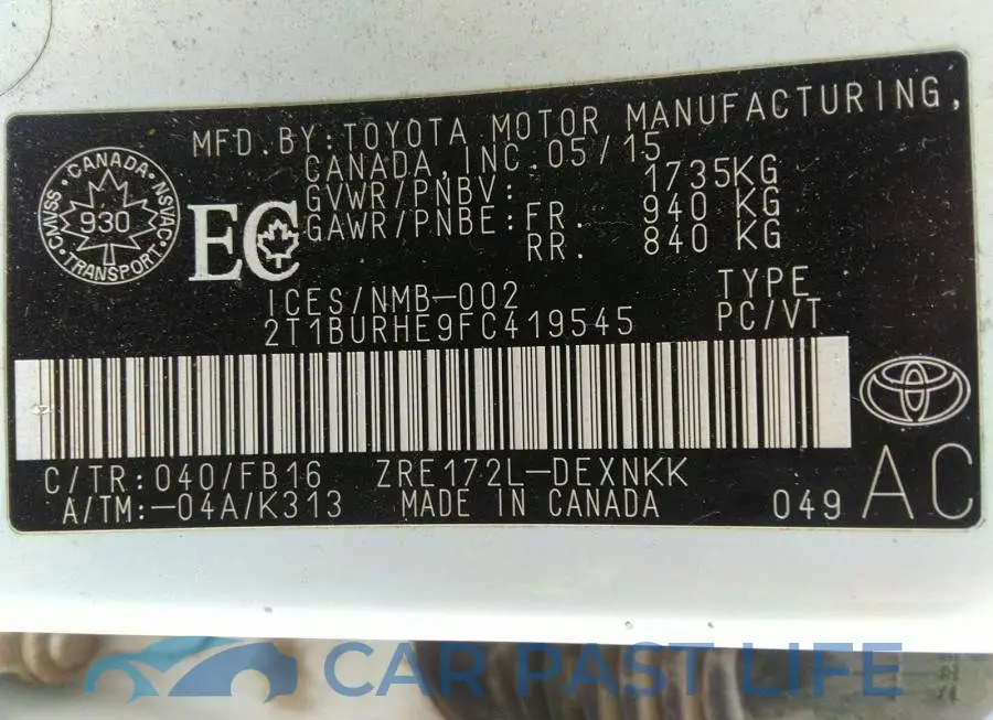 2T1BURHE9FC419545# 9