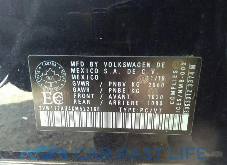3VW117AU4KM522168# 9