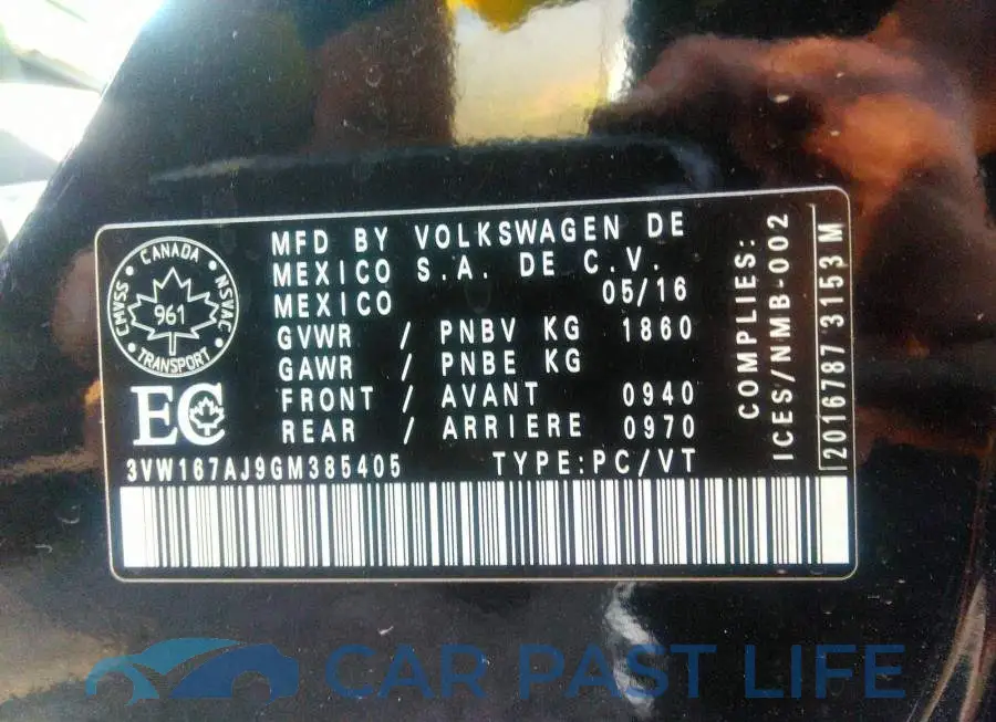 3VW167AJ9GM385405# 9