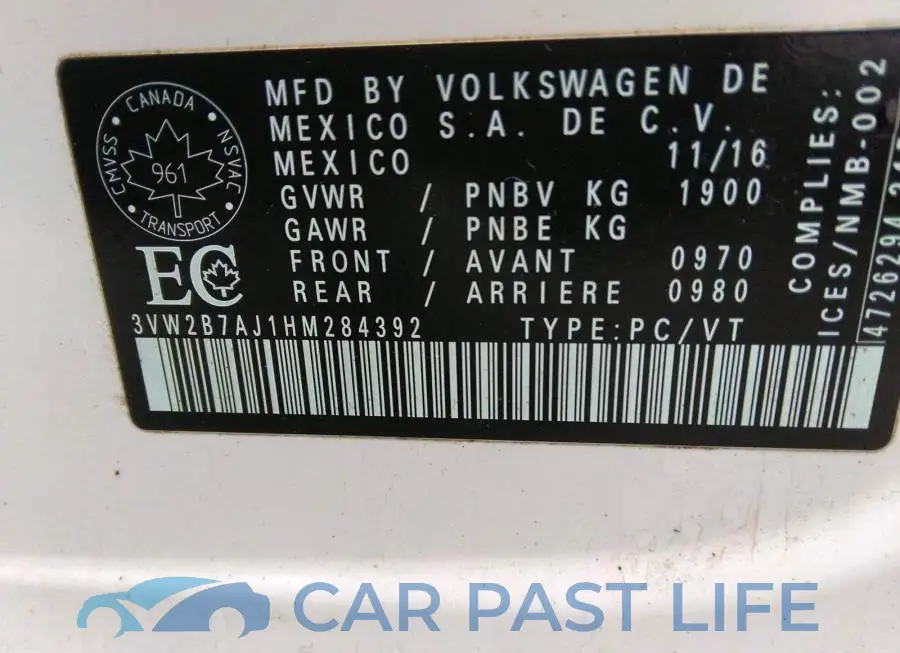 3VW2B7AJ1HM284392# 9