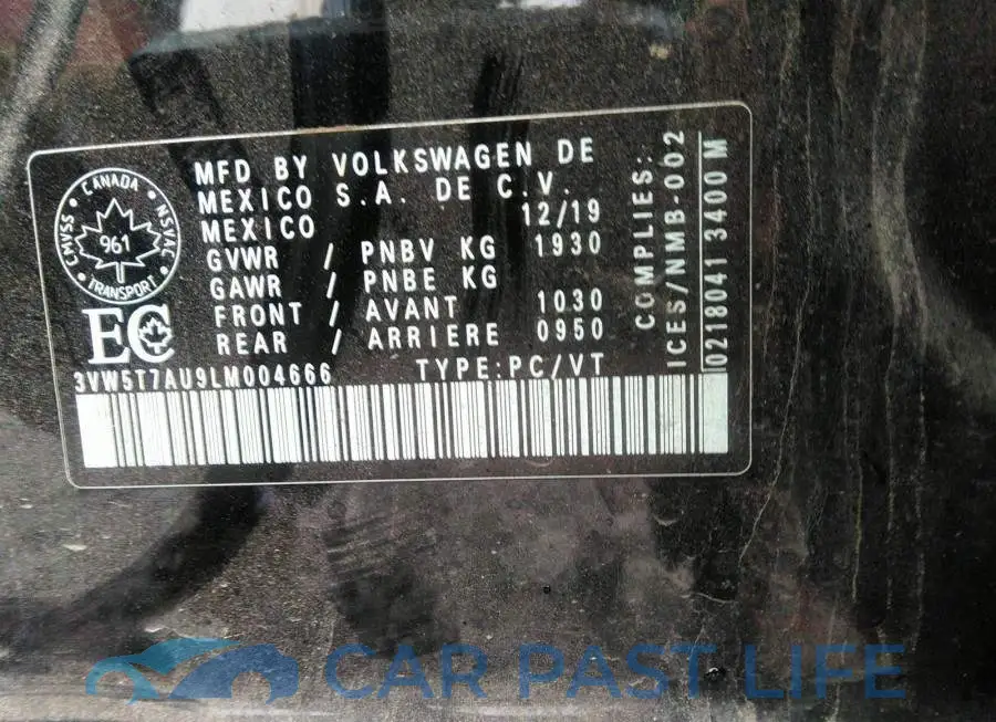 3VW5T7AU9LM004666# 9