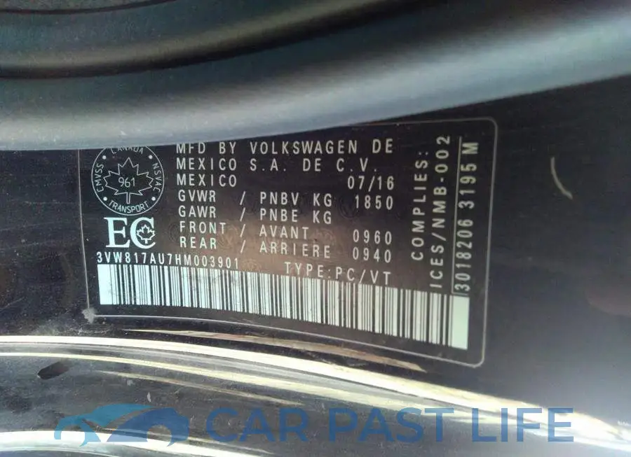 3VW817AU7HM003901# 9