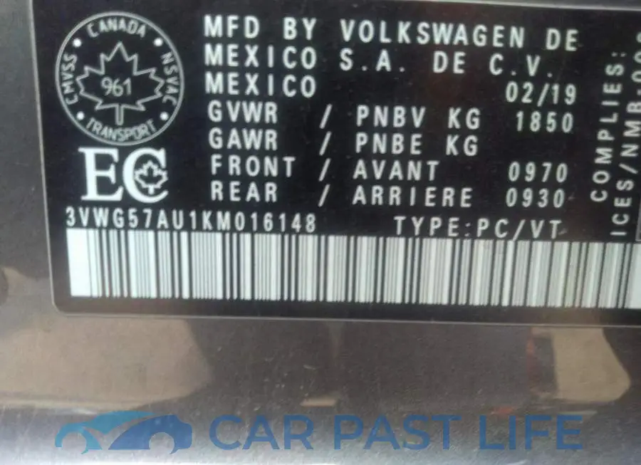 3VWG57AU1KM016148# 9