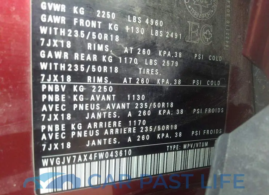 WVGJV7AX4FW043610# 9