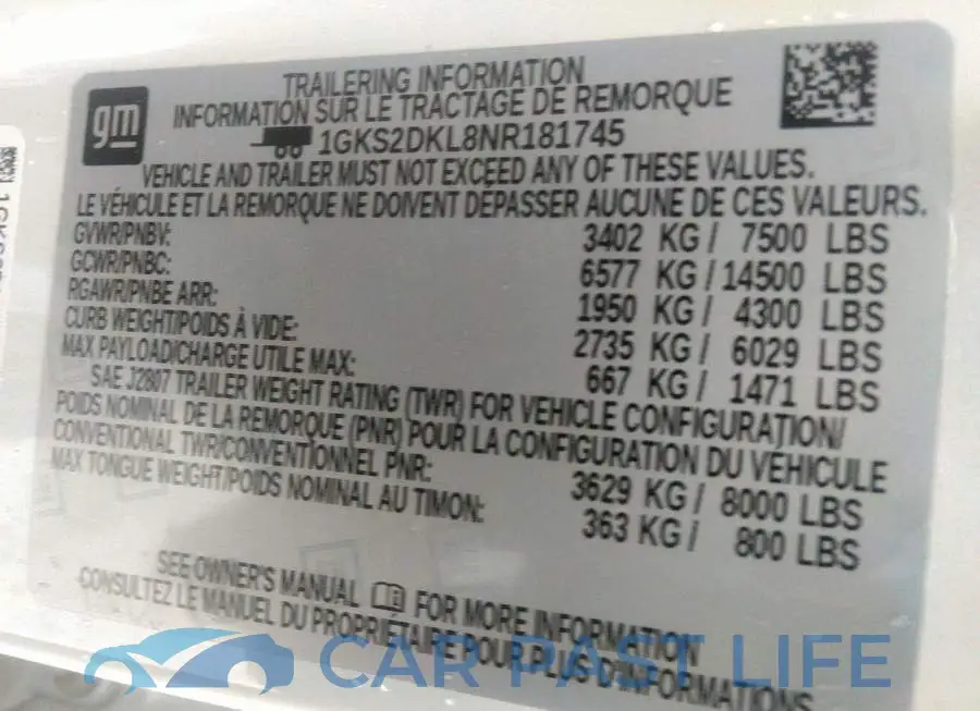1GKS2DKL8NR181745# 9