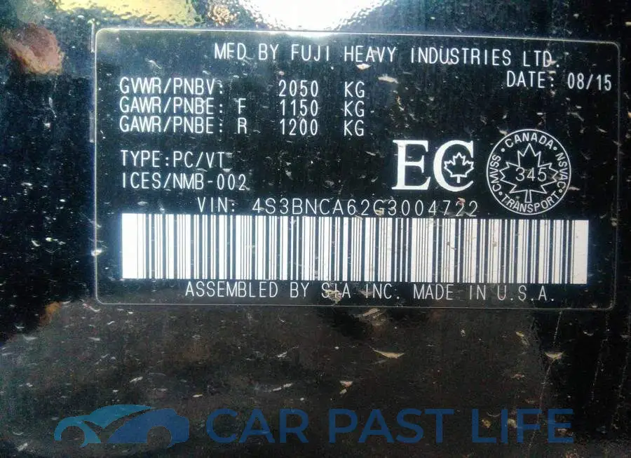 4S3BNCA62G3004722# 9