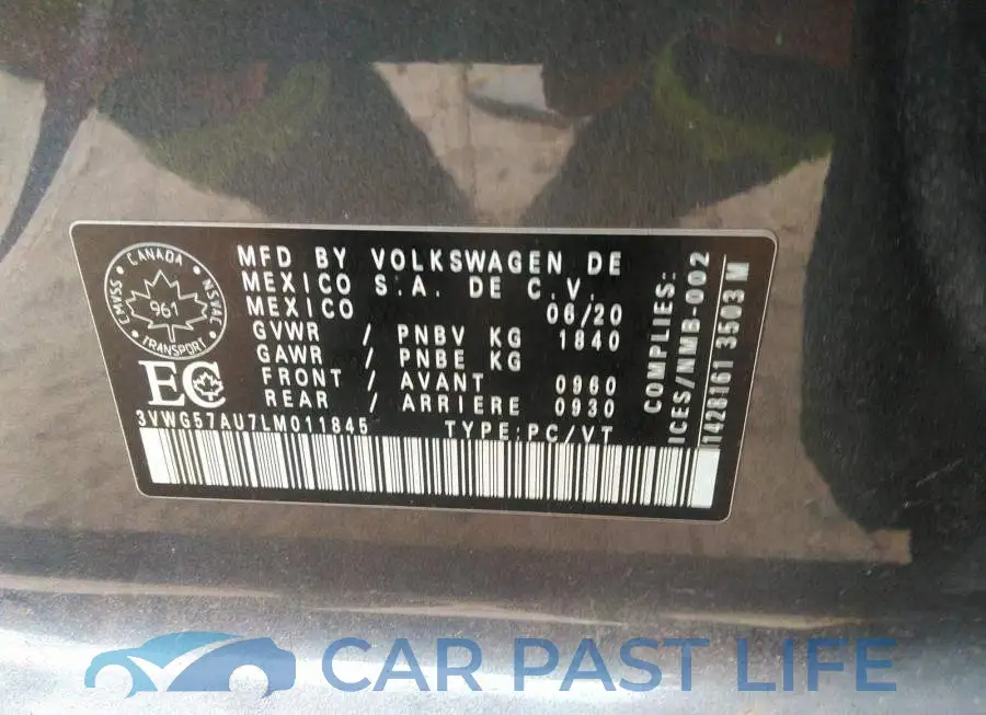 3VWG57AU7LM011845# 9