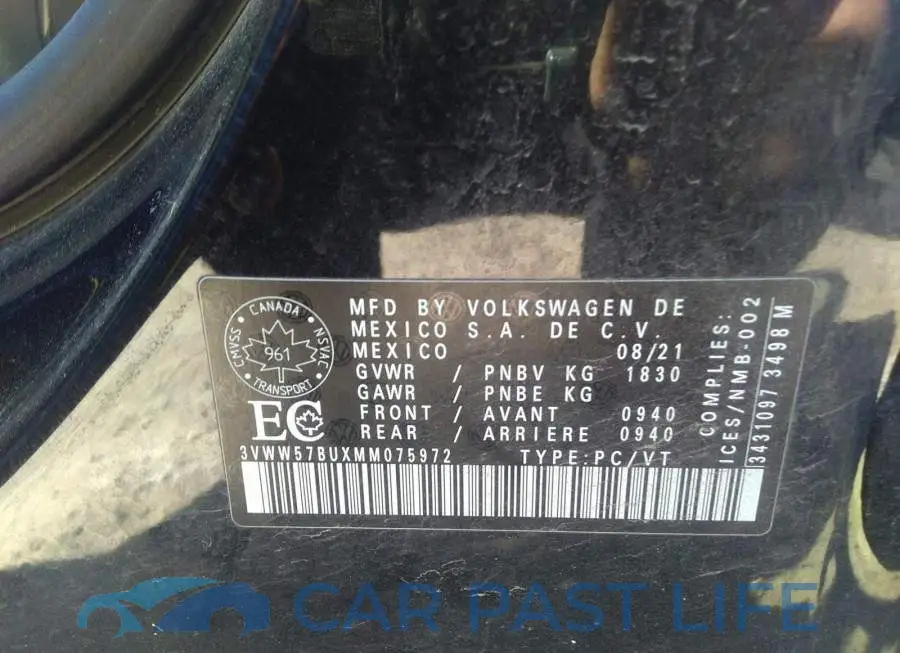 3VWW57BUXMM075972# 9