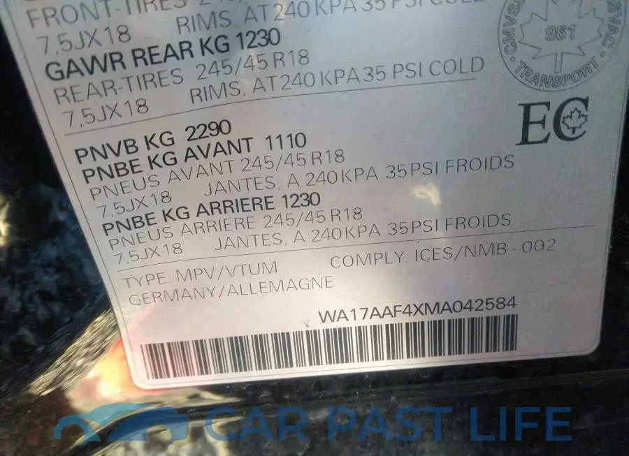 WA17AAF4XMA042584# 9