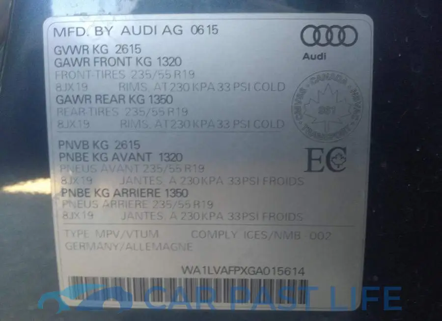 WA1LVAFPXGA015614# 9