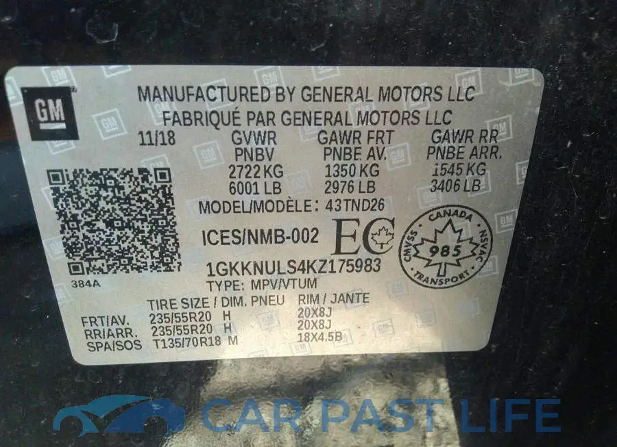1GKKNULS4KZ175983# 9