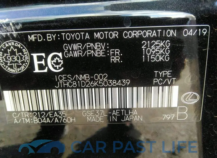 JTHC81D26K5038439# 9