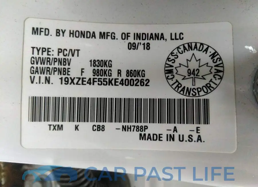 19XZE4F55KE400262# 9