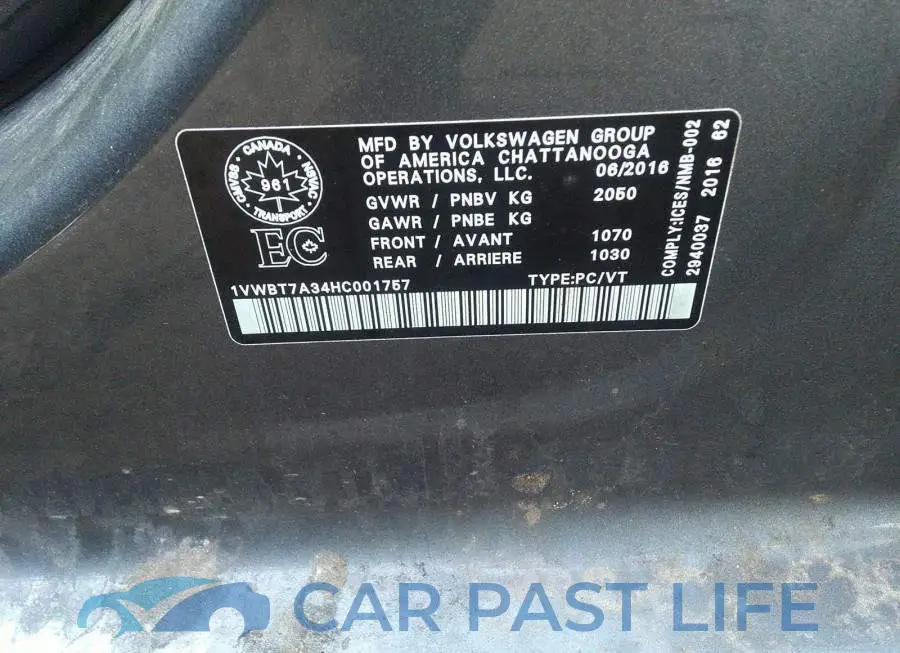 1VWBT7A34HC001757# 9