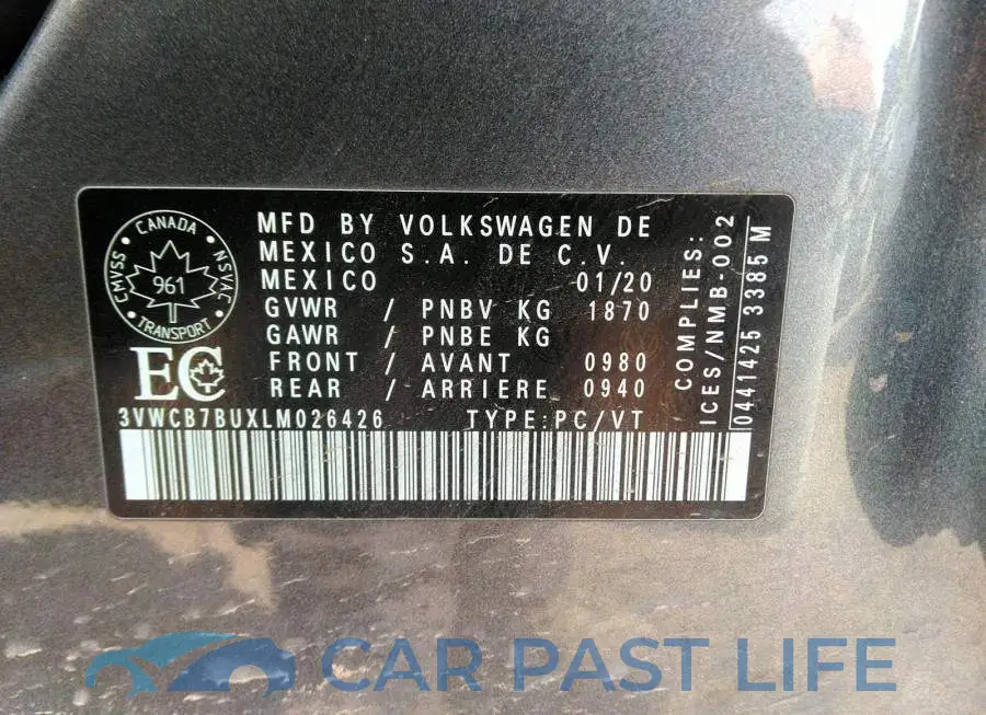 3VWCB7BUXLM026426# 9