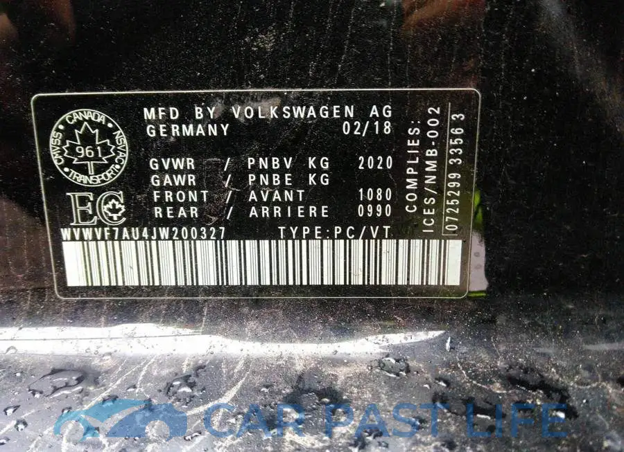 WVWVF7AU4JW200327# 9