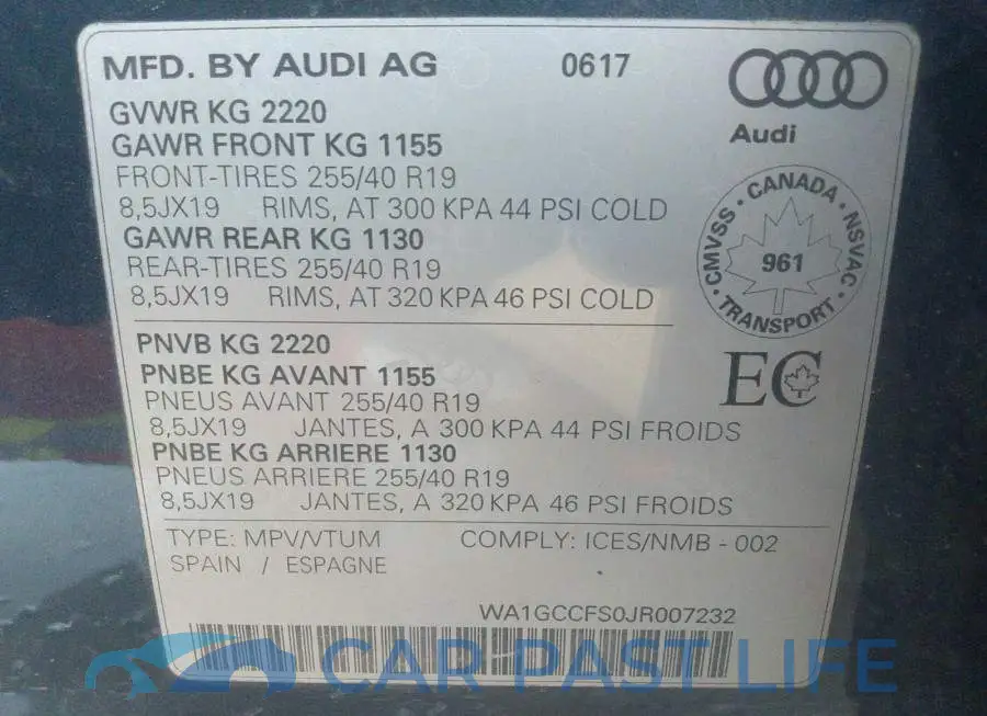 WA1GCCFS0JR007232# 9