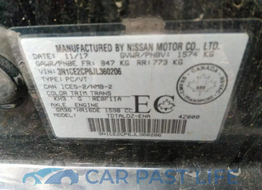 3N1CE2CP6JL360206# 9
