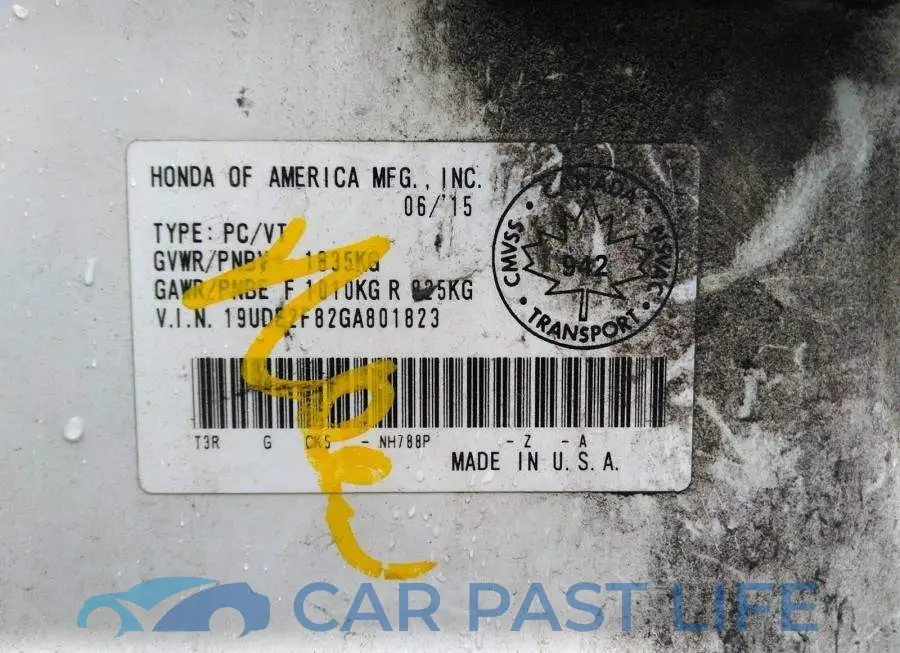 19UDE2F82GA801823# 9