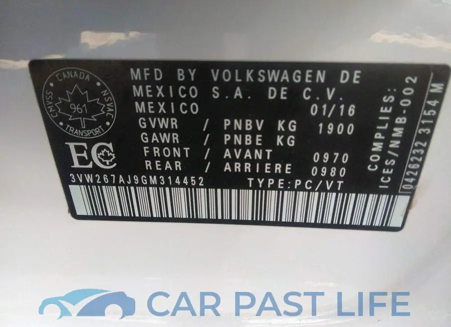 3VW267AJ9GM314452# 9