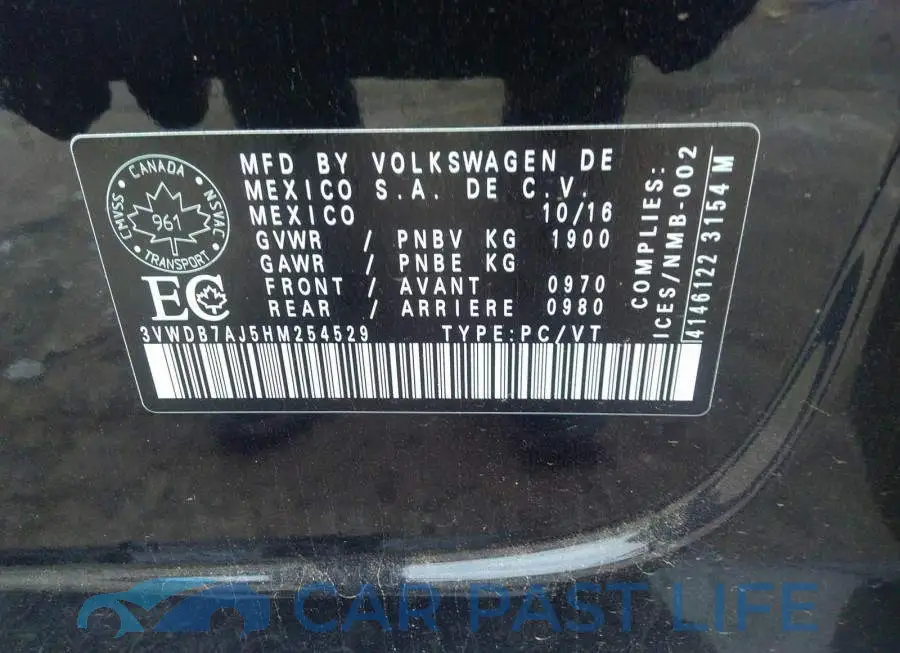 3VWDB7AJ5HM254529# 9
