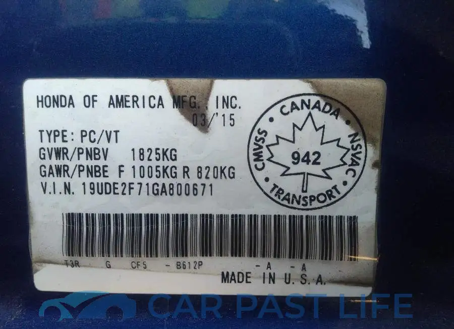 19UDE2F71GA800671# 9