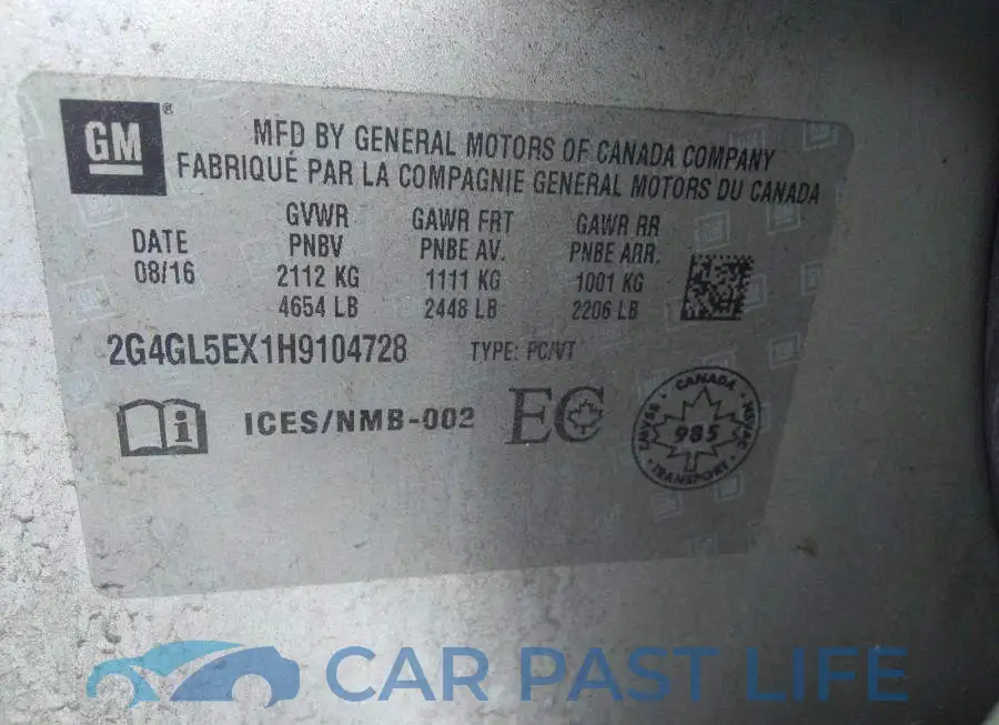 2G4GL5EX1H9104728# 9