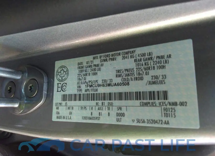 1FMCU9H63MUA60508# 9
