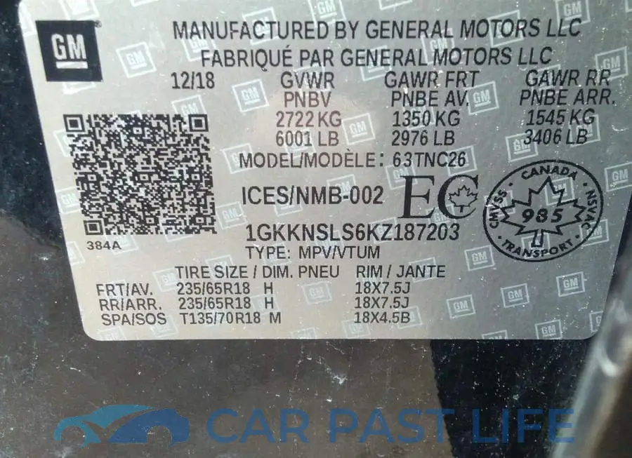 1GKKNSLS6KZ187203# 9