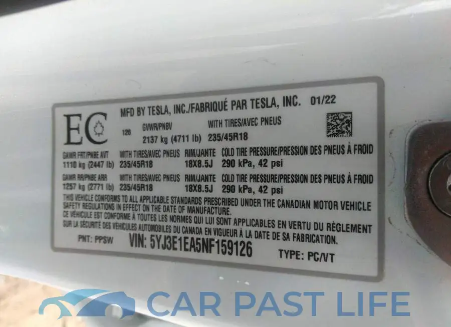 5YJ3E1EA5NF159126# 9